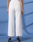 White Solid Loose Fit Pleated Trousers