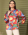 Women Multi Floral Opaque Printed Casual Buttoned Top