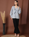 Women Blue Striped Casual Buttoned Top