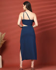 Women Sheath Midi Blue Dress