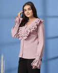 Pink Women Opaque Casual Buttoned Top