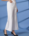 White Solid Loose Fit Pleated Trousers
