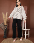 Women White Striped Casual Buttoned Top