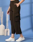 Brown Solid Pleated Trousers