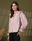 Striped Puff Sleeve Ruffles Top