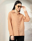 Women Standard Peach Opaque Casual Buttoned Top
