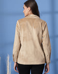 Beige Women Open Front Jacket