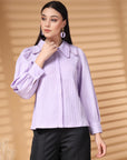 Lavender Regular Sleeves Above the Keyboard Collar Women Standard Opaque Casual Buttoned Top
