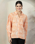 Orange Printed opaque Regular Sleeve Casual Buttoned Top
