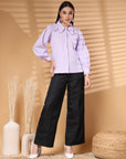 Lavender Regular Sleeves Above the Keyboard Collar Women Standard Opaque Casual Buttoned Top