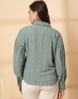 Sea Green Women Opaque Casual Buttoned Top