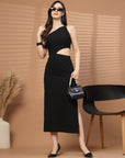 Women Sheath Midi Black Dress
