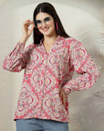 Pink Printed opaque Casual Buttoned Top