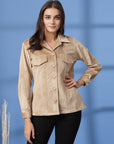 Beige Women Open Front Jacket