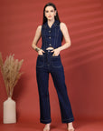 Women Blue Top With Trouser Co-Ords Set