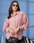 Pink Women Opaque Casual Buttoned Top