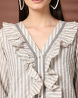 Women White Striped Casual Buttoned Top