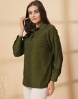 Olive Women Opaque Casual Buttoned Top