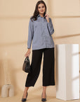 Blue Women Opaque Casual Buttoned Top