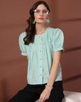 Sea Green Solid Round Neck Top