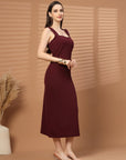 Women Sheath Midi Maroon Dress