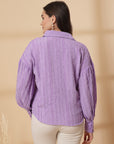 Purple Women Opaque Casual Buttoned Top