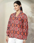 Multicoloured floral printed opaque Casual Buttoned Top