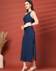 Women Sheath Midi Blue Dress