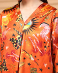 Orange Printed V Neck Floral Print Top