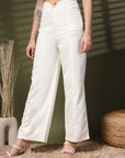 Cream Solid Regular Trousers Women Loose Fit High Rise Trousers