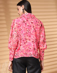 Pink Regular Sleeves Spread Collar Women Standard Floral Opaque Printed Casual Buttoned Top