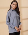 Blue Women Opaque Casual Buttoned Top