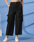 Black Solid Pleated Trousers