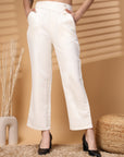Women Loose Fit Ecru Solid Trousers