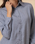 Blue Women Opaque Casual Buttoned Top