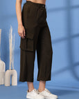 Brown Solid Pleated Trousers