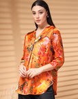 Orange Printed V Neck Floral Print Top