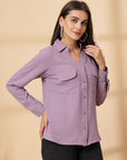 Purple Women Opaque Casual Buttoned Top