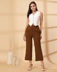 Brown Solid Pleated Trousers
