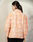 Orange Printed opaque Regular Sleeve Casual Buttoned Top