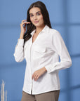 White Women Opaque Casual Buttoned Top