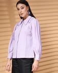 Lavender Regular Sleeves Above the Keyboard Collar Women Standard Opaque Casual Buttoned Top