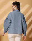 Blue Floral Opaque Casual Buttoned Top