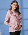 Pink Women Opaque Casual Buttoned Top