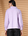 Lavender Regular Sleeves Above the Keyboard Collar Women Standard Opaque Casual Buttoned Top