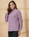 Purple Women Opaque Casual Buttoned Top