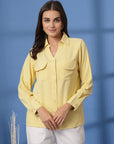 Yellow Women Opaque Casual Buttoned Top