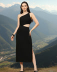 Women Sheath Midi Black Dress
