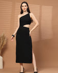 Women Sheath Midi Black Dress