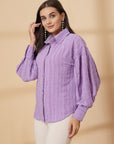 Purple Women Opaque Casual Buttoned Top